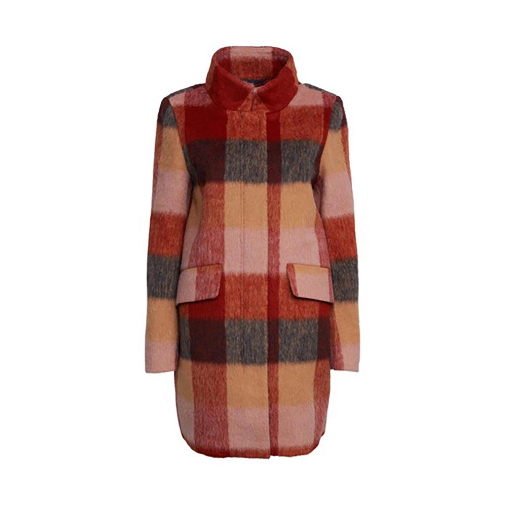 Check Wool Coat Rust Brown