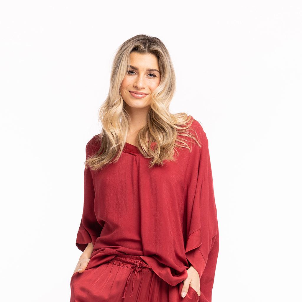 Woven 3/4 Sleeve Tunic Red