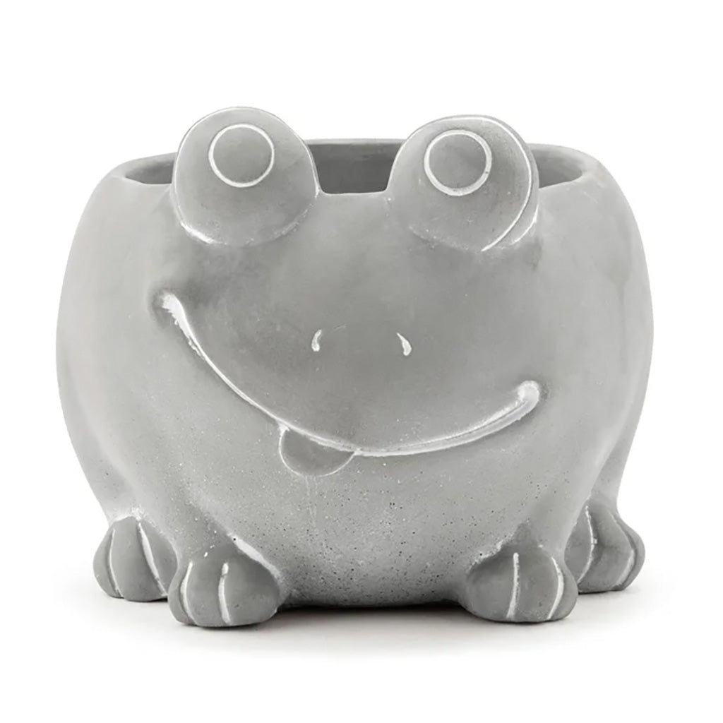 Make a statement with this unique planter that adds a touch of playful charm to any space. Its durable concrete material ensures long-lasting use, making it perfect for both indoor and outdoor décor. Measures 4.75" L x 4.75" W x 4.25" H.