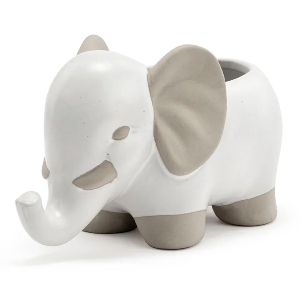 Add some whimsy to your space with this adorable elephant planter. Perfect for succulents or small plants, this ceramic planter is sure to add a touch of fun to your home décor. This ceramic planter measures 2" L x 3" W x 2.5" H.