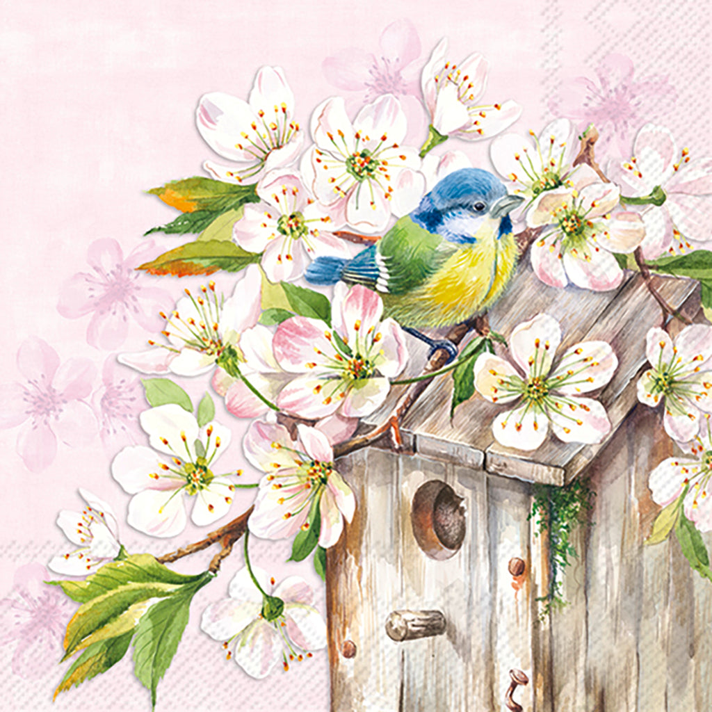 Cherry Blossom Birdhouse Napkin