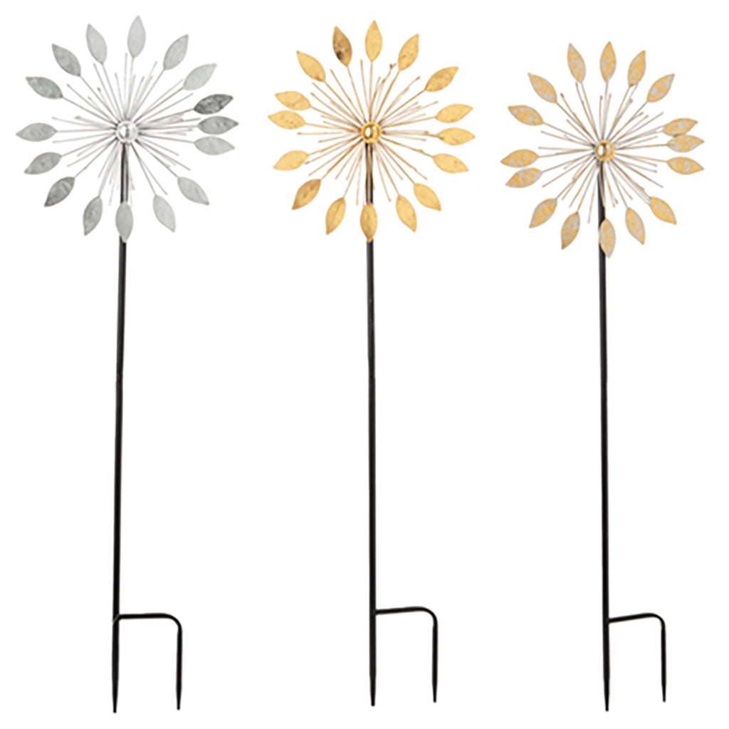Enhance your outdoor space with these stunning, multi-colored garden spinner stakes. Measuring at a generous size of 11"W x 1.5"D x 35.5"H, these stakes are perfect for adding a touch of whimsy and color to your garden. Available in 3 different colors, sold separately, you can mix and match to create your own unique garden masterpiece.