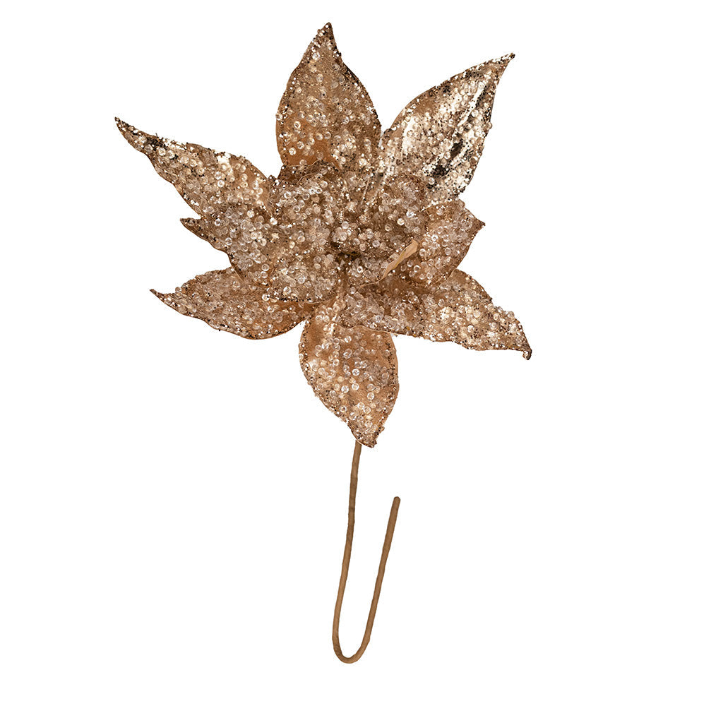 Glitter Poinsettia Stem Gold 21"