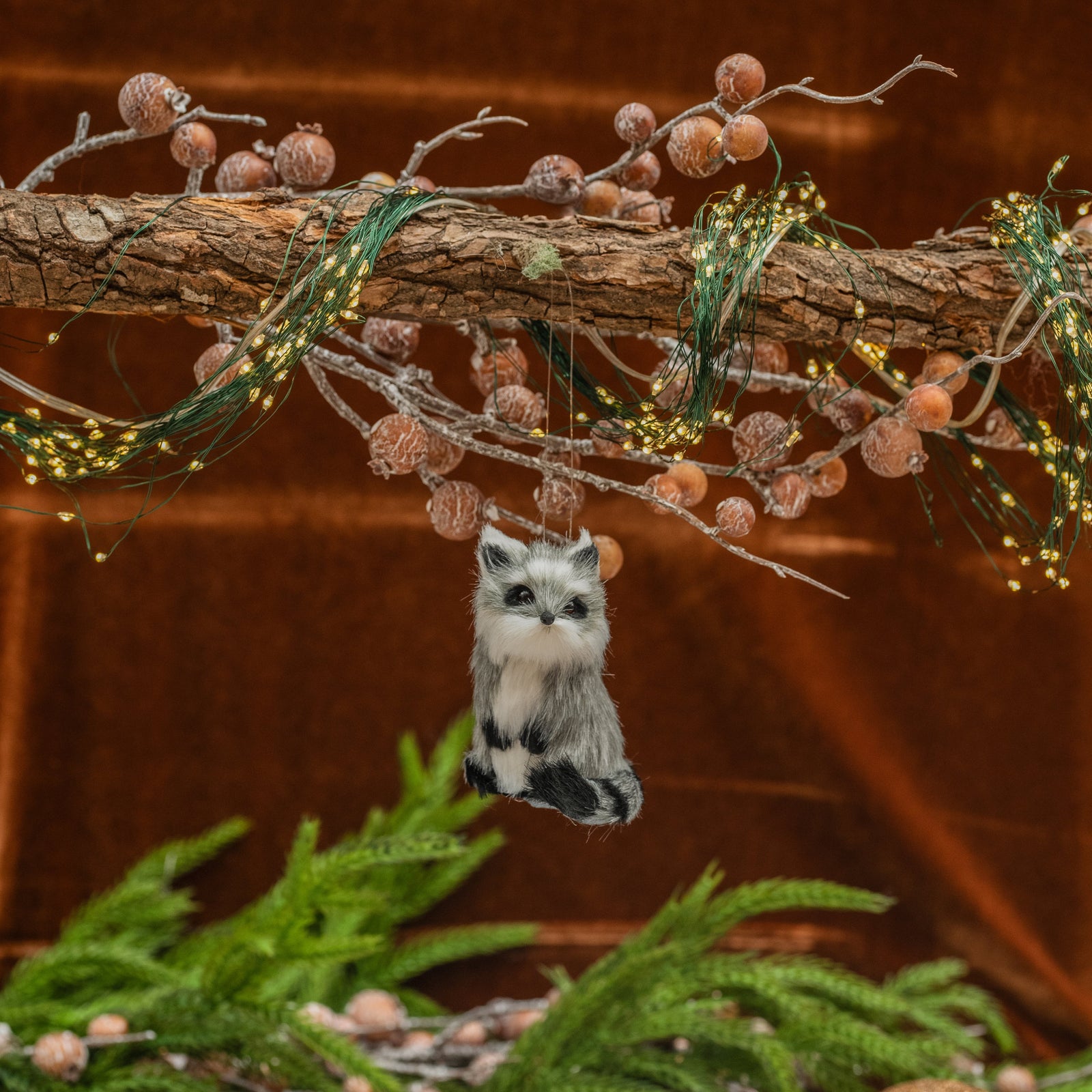 Furry Racoon Ornament Sitting 3.5"