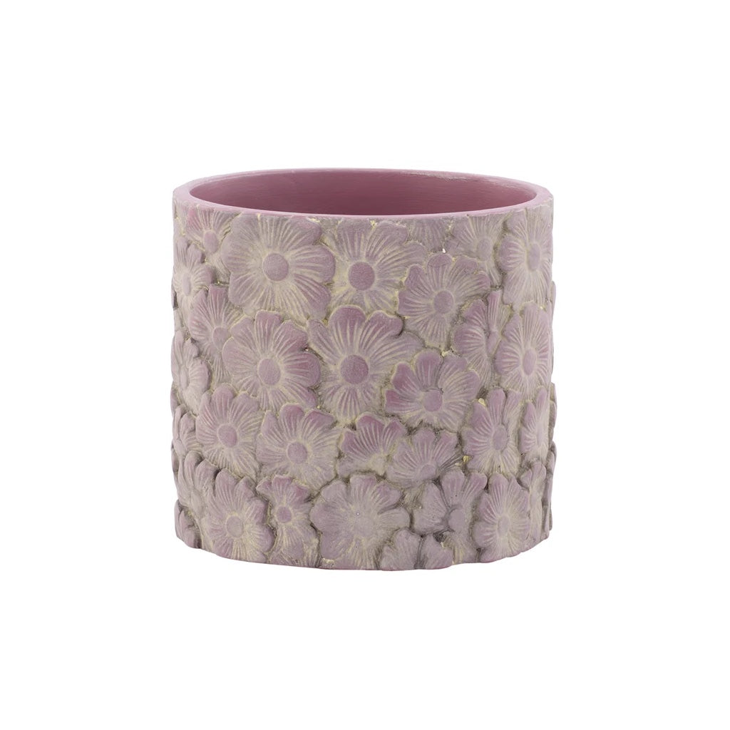 White Wash Embossed Daisy Planter