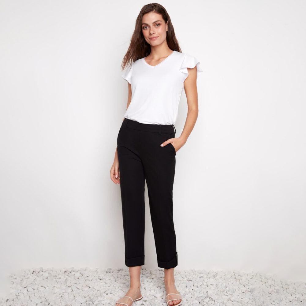 Compression Button Cuff Cropped Pant Black