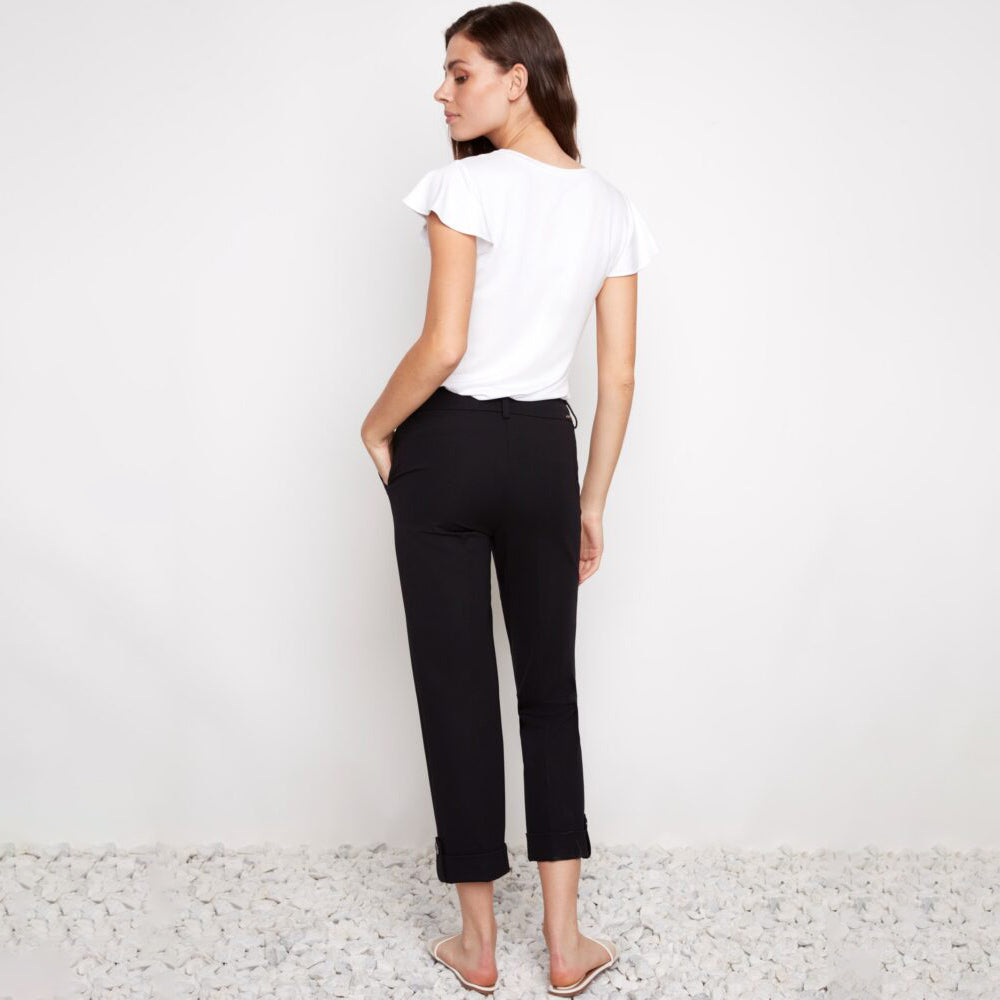 Compression Button Cuff Cropped Pant Black