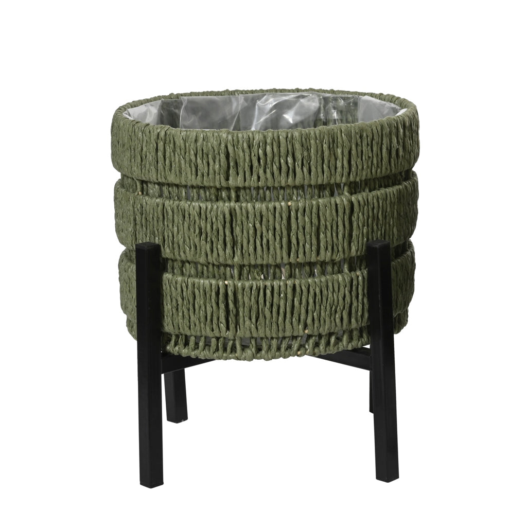 Wicker Planter on Stand Green