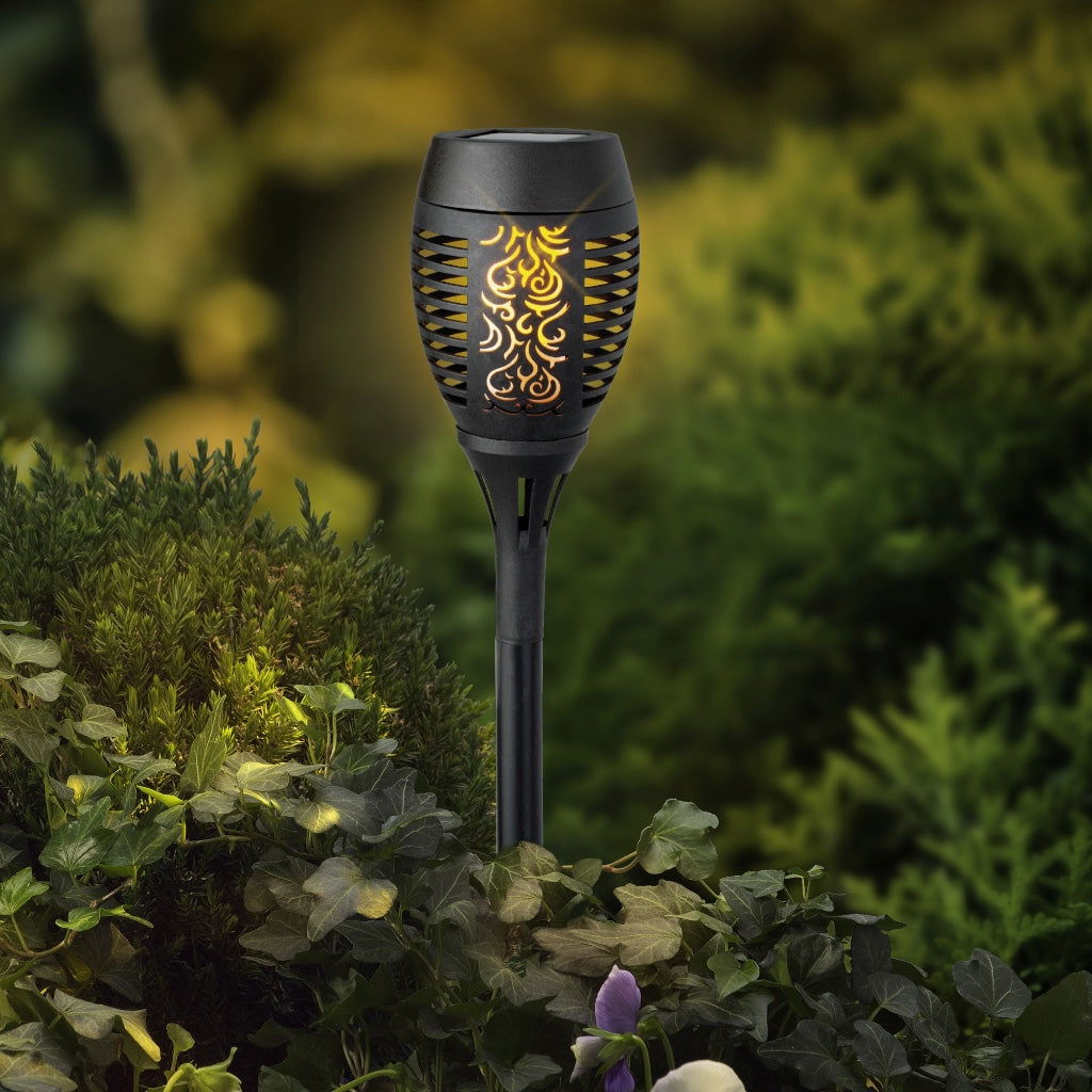 Solar LED Flame Effect Path Torch 19" Black