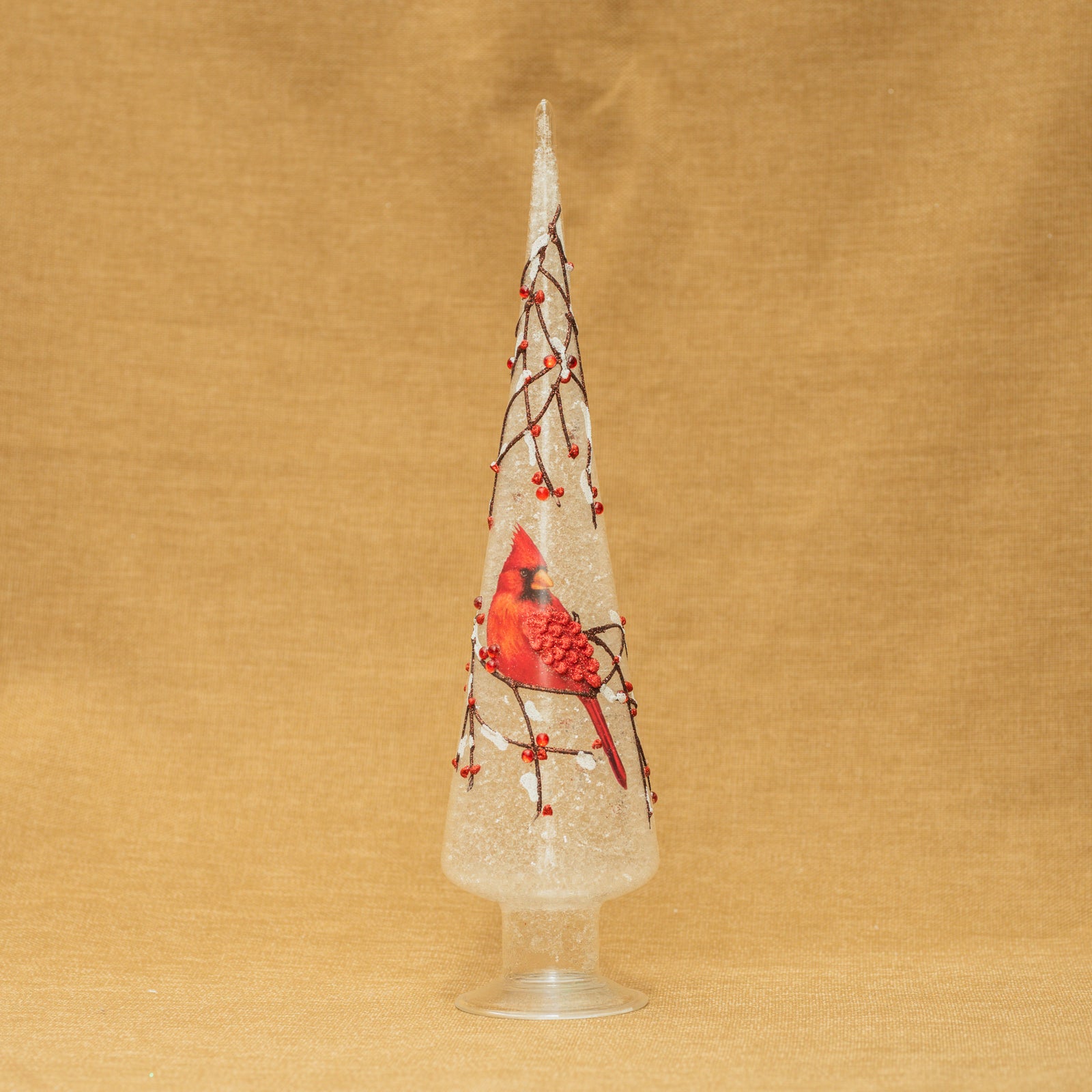 Winter Cardinal Lighted Cone Décor 15"
