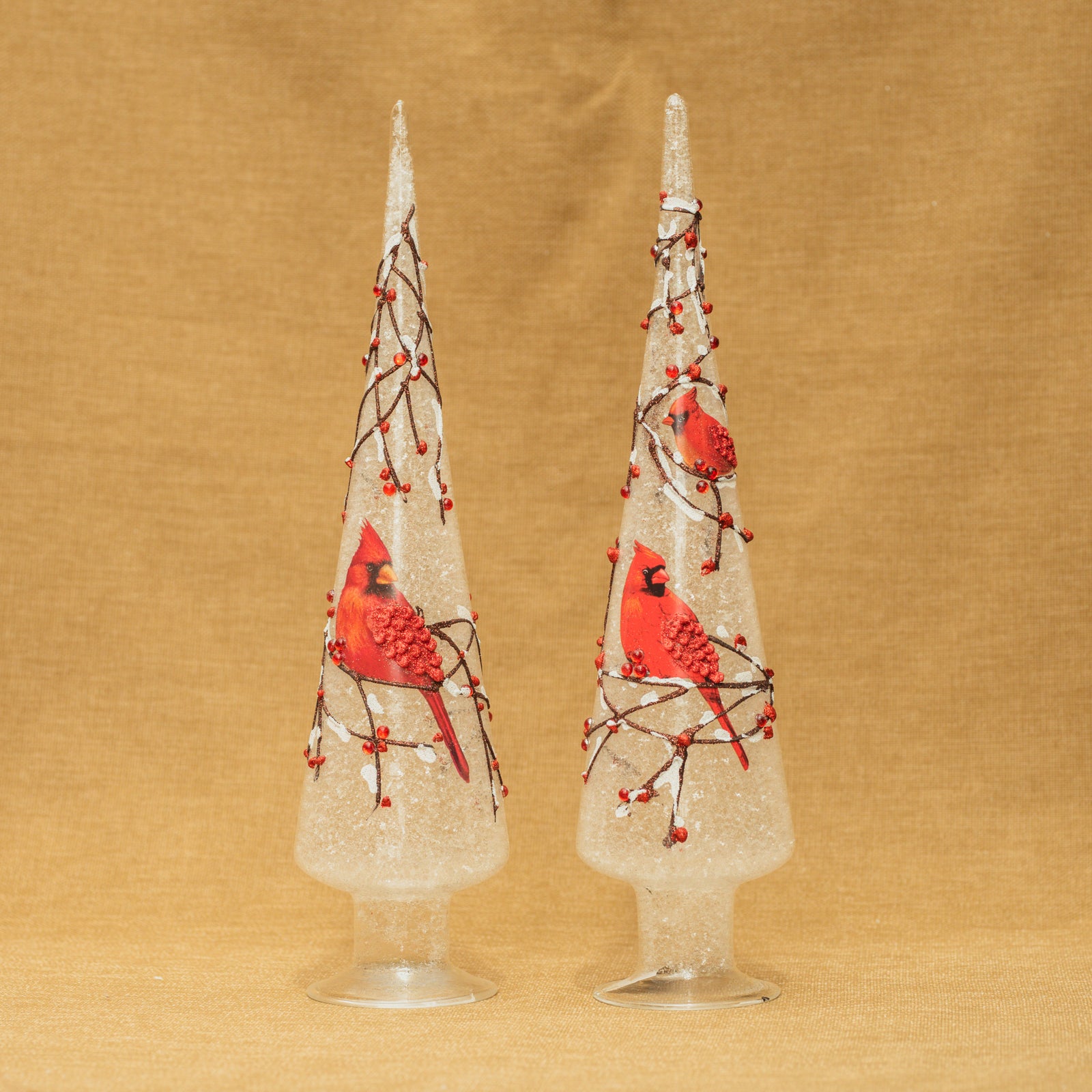 Winter Cardinal Lighted Cone Décor 15"