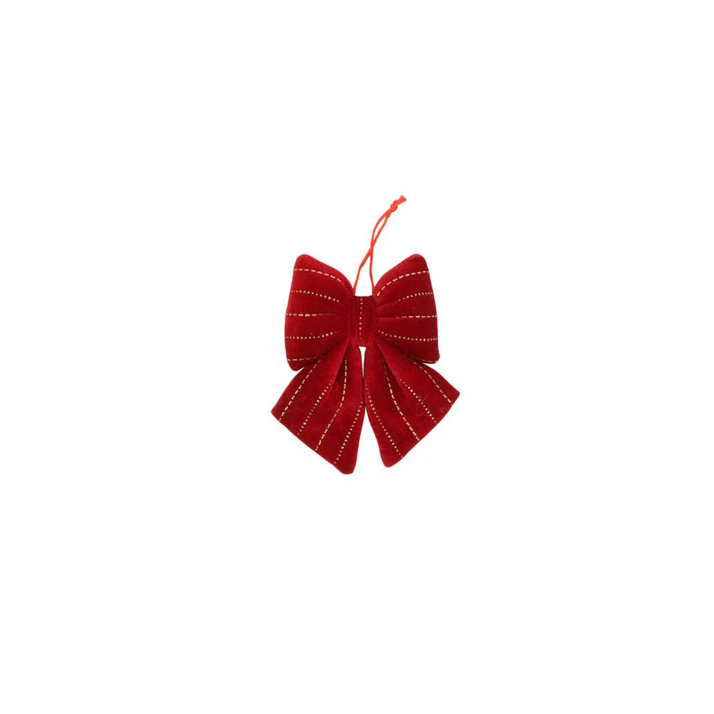 Striped Velvet Ornament Bow Red