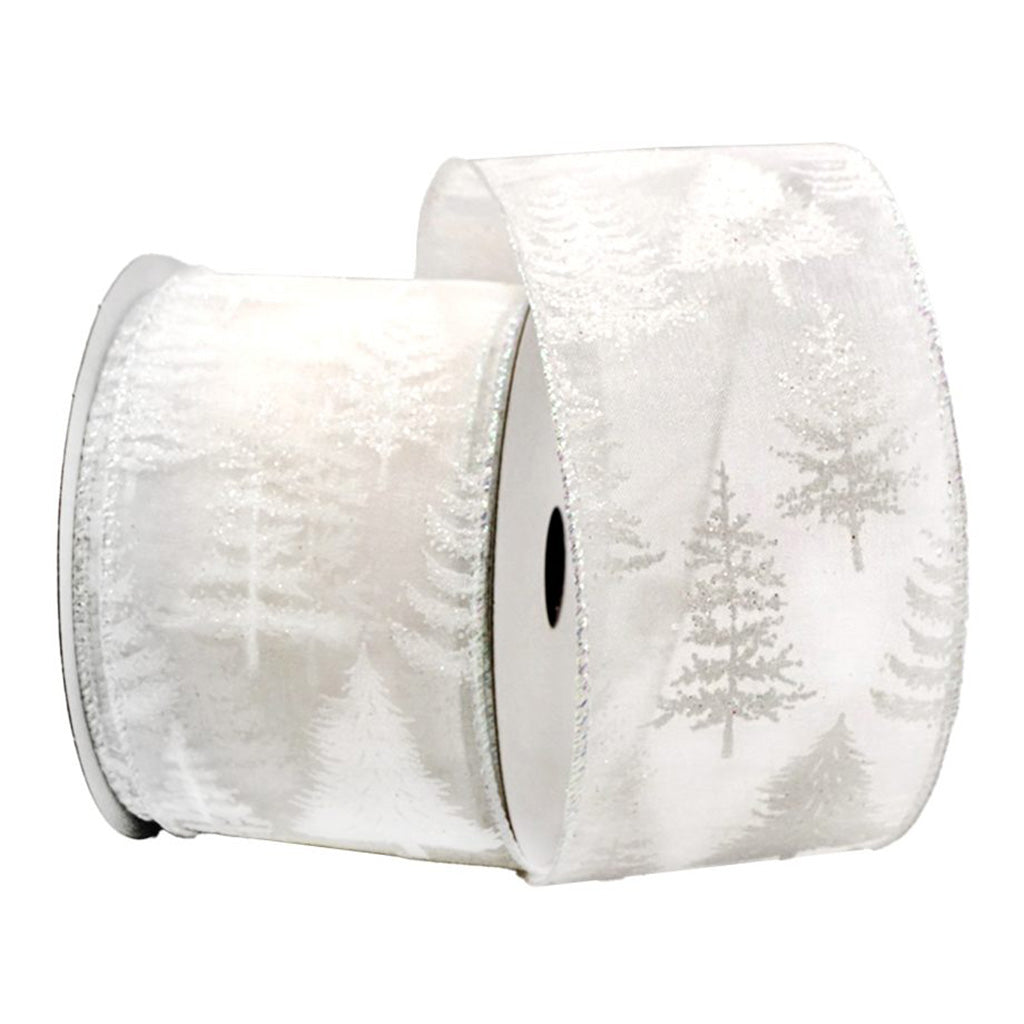 Sheer White with Trees Wired Ribbon