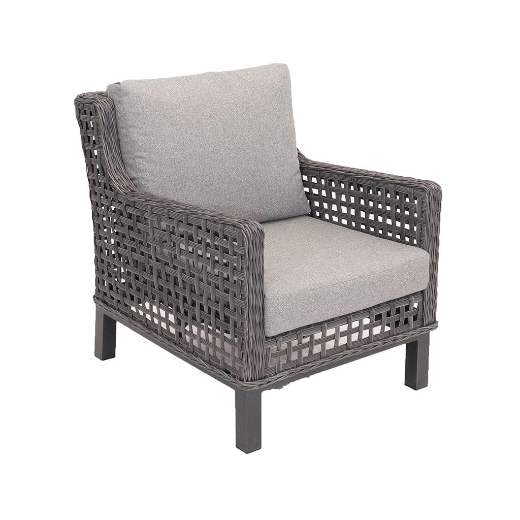 Constructed with aluminum frames, resin wicker in Anthracite, and custom-made cushions in Light Grey, the New Haven Sofa Set four Piece is ideal for any outdoor space. Adding light grey tones into any outdoor living space, this set is made to last year after year. Each piece measures 72.6in x 32.3in x 34in (sofa), 26.6in x 32.3in x 34in (chairs), and 52in x 28.3in x 34in (table).