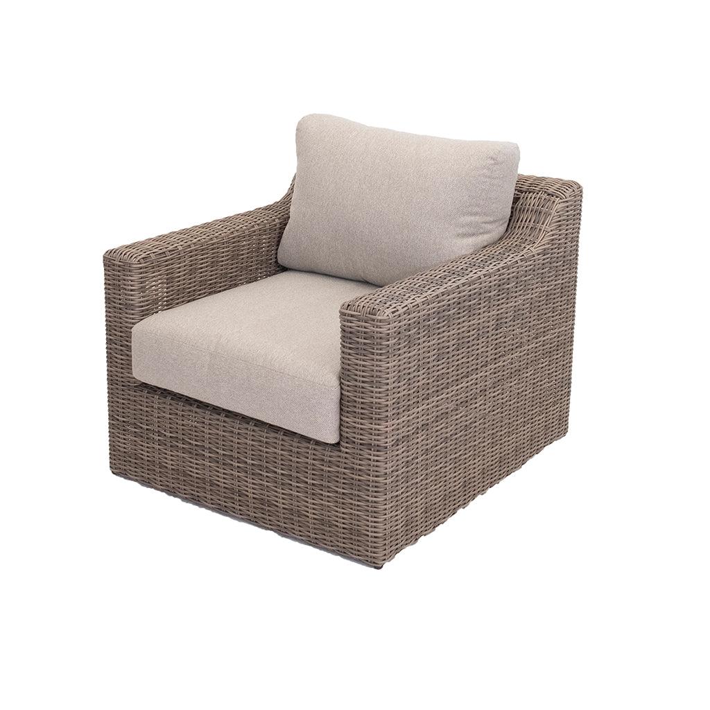 With an alumni frame and driftwood resin wicker finish this three-piece set adds timeless elegance and sophistication into any outdoor living space. Custom-made, woven linen pillows accent the driftwood colour with providing comfortable deep seating for all your summer entertainment. Requires little to no maintenance and can be left outside over winter months.