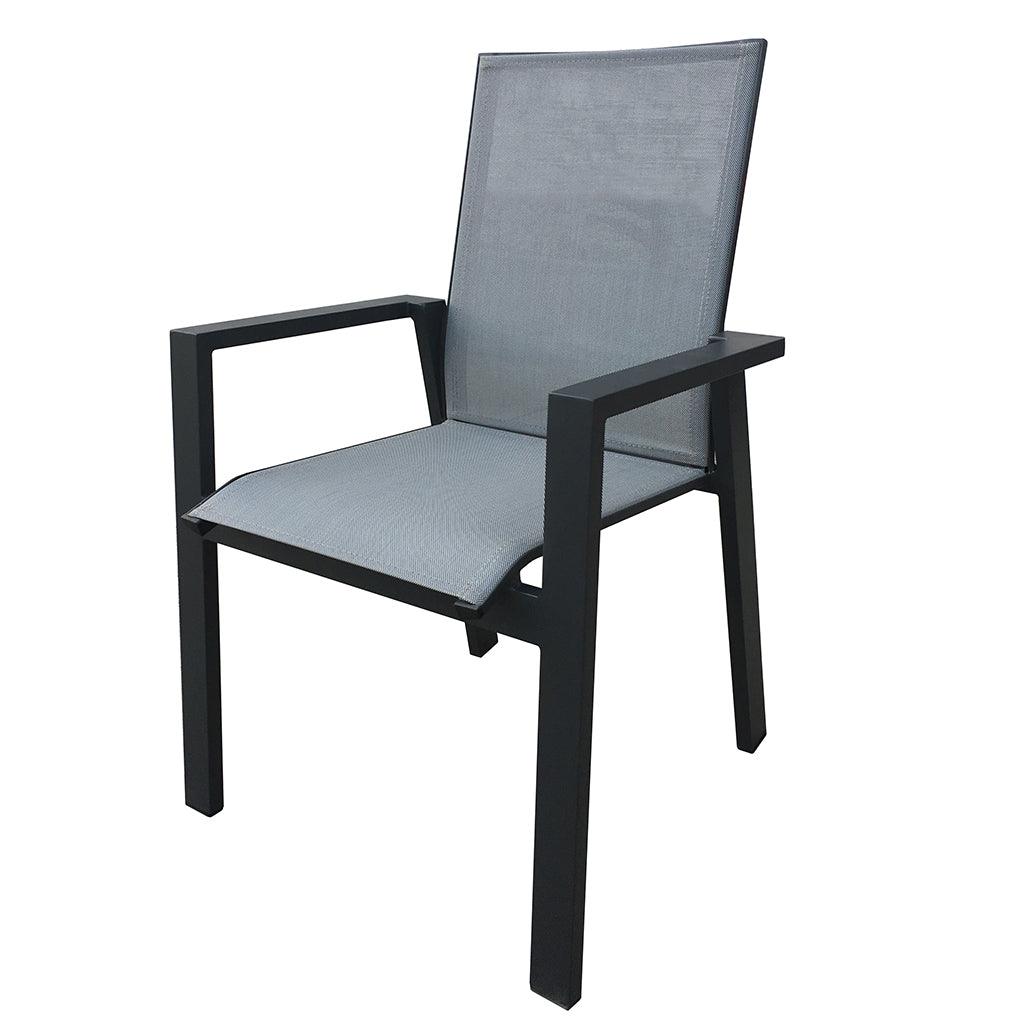 With a glass table top finish and six Kingston dining chairs this stunning set adds contrast with white, grey, and blue colours. With an aluminum frame this set is easy to care for while lasting year over year. Gather everyone around the table with the additional built-in table extension. Table measures 78.7in-102.4in L x 42.5in W x 30.7in H.