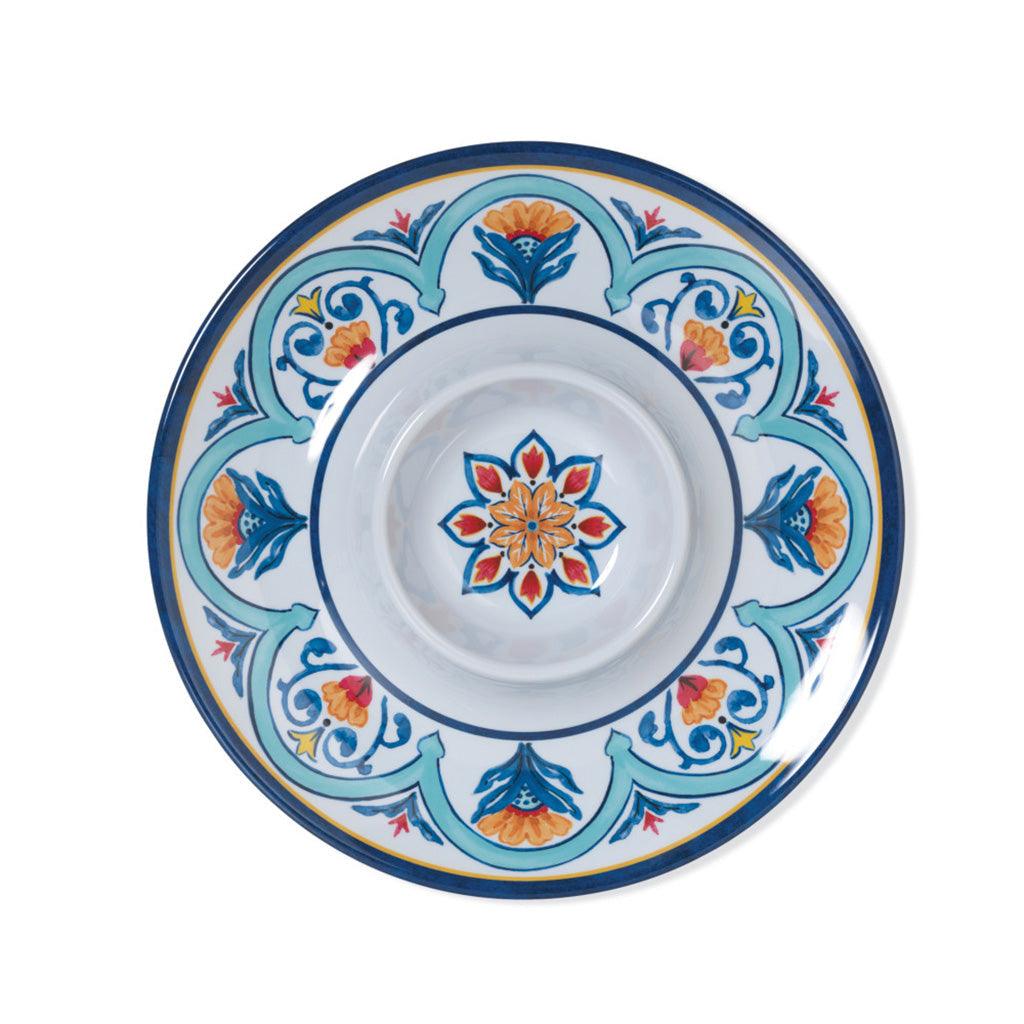 Experience the joy of summer with our versatile and beautiful Melamine Chip &amp;amp; Dip Plate. Enjoy an easy clean-up and long-lasting durability with this intricate summer design.