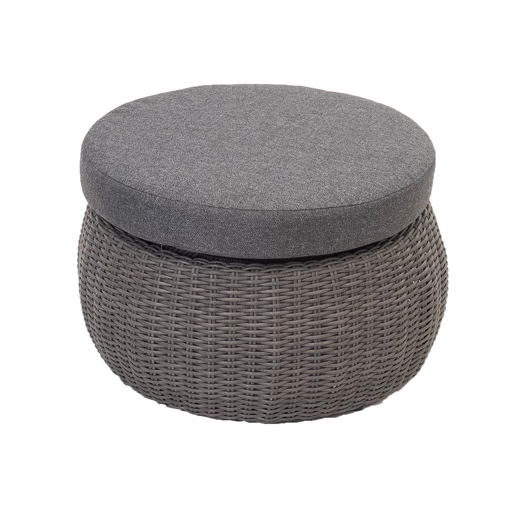 Crafted with resin wicker to last year over year with an aluminum frame and a woven dark grey cushion, the Moroccan Stool/Table is designed to deliver durability in style. Measuring 26.7inX12.2in, this stool features a functional ice bucket to complement your outdoor living.
