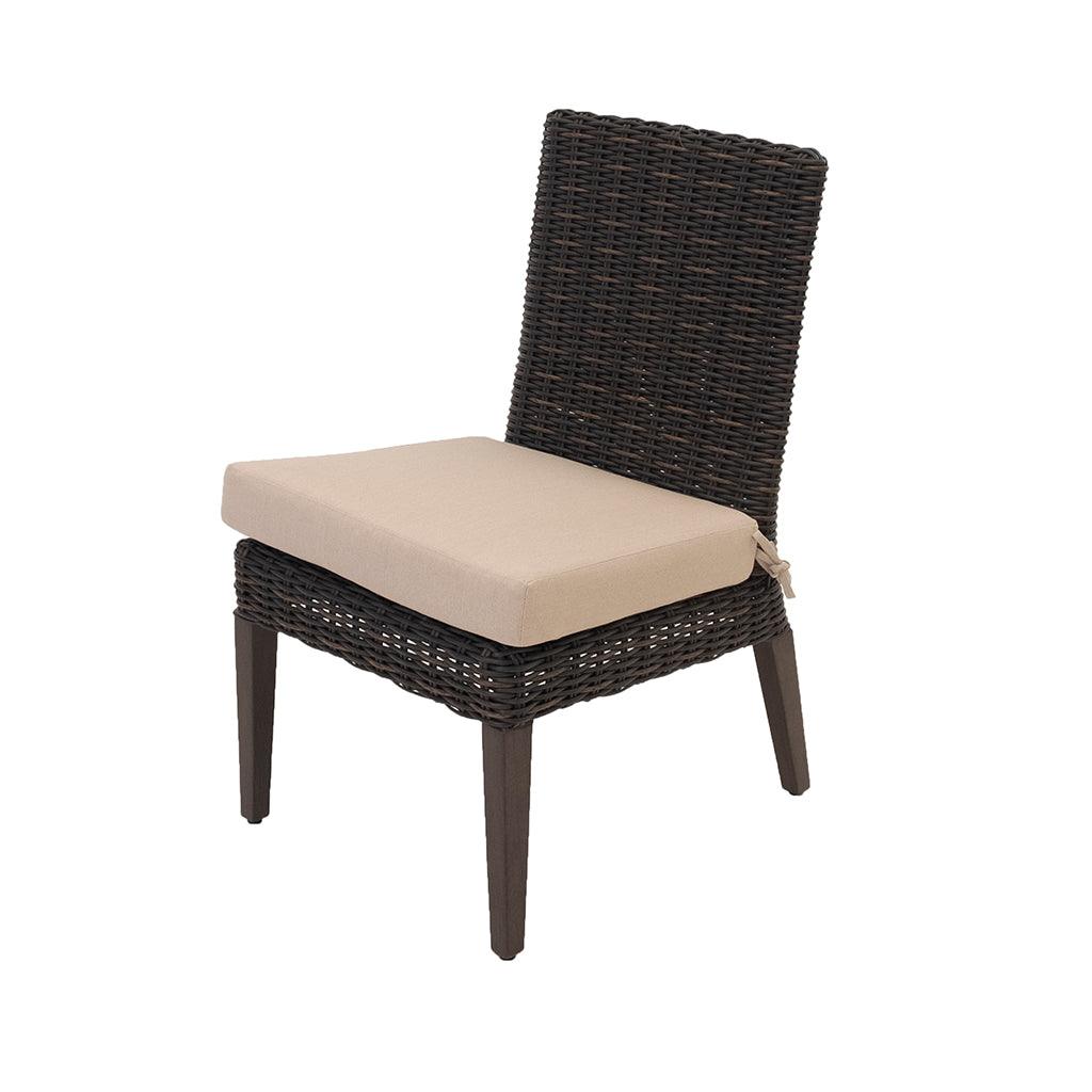 With deep roasted pecan colours and a contrasting, woven beige cushion, this chair provides maximum comfort in any outdoor living area. With an aluminum frame and resin wicker material, this chair lasts year over year. Measures 36.2in H x 21.1in W x 25.4in D.