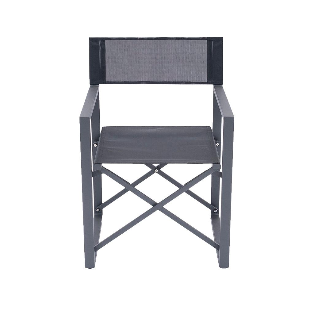 The Director Folding Chair combines the convenience of a collapsible chair with the durability of aluminum. Featuring a light grey frame and contrasting dark grey sling fabric, this chair is perfect for any outdoor area. Easy to store and built to last, the Director is ideal for those who need a reliable yet stylish seating option.