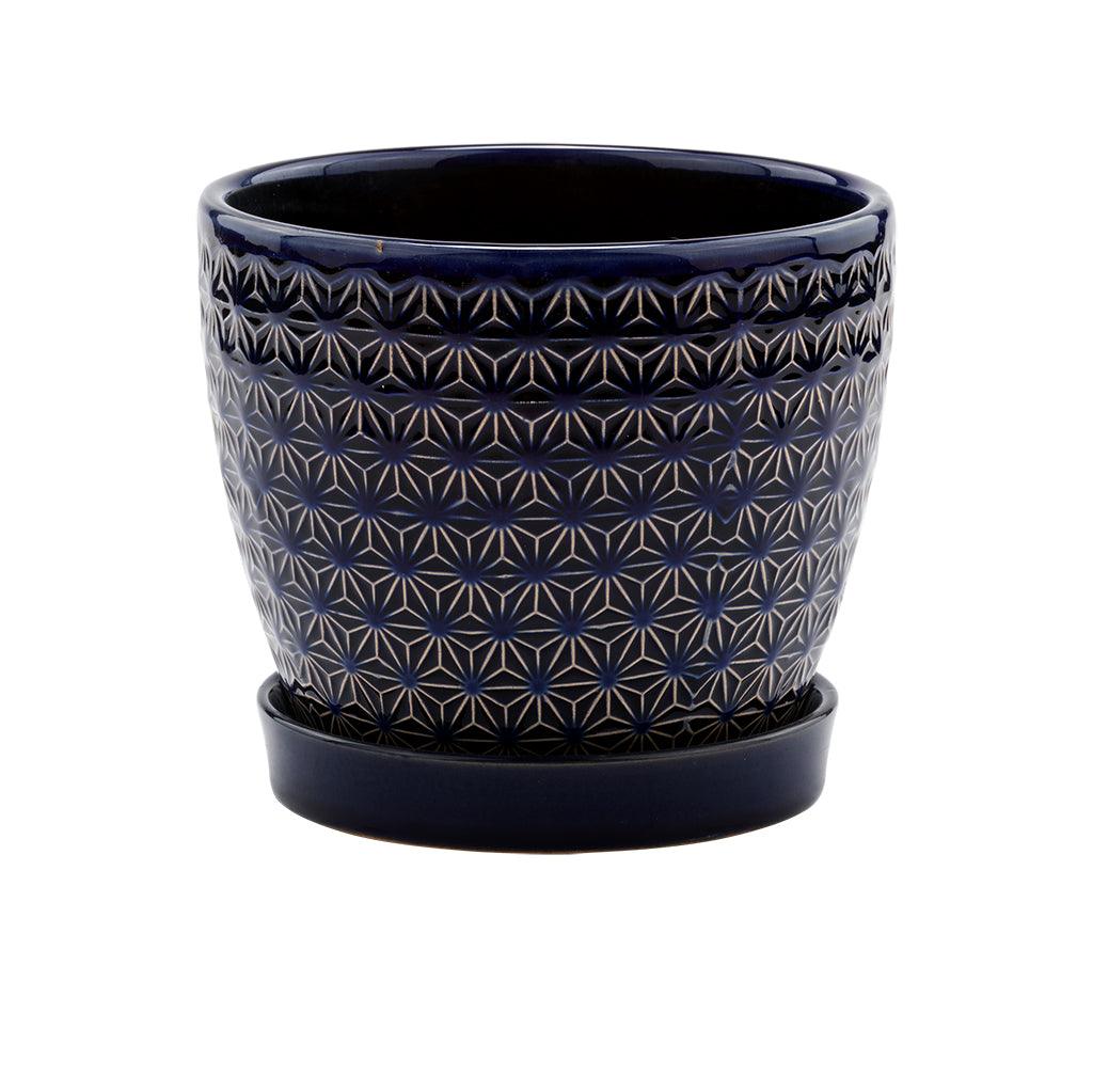 Create a stylish home for your plants with this Cobalt Prism Pot and Saucer. 