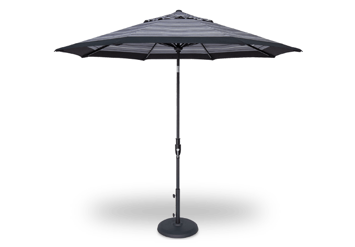 With an array of classic colours to choose from, this tilted octagon umbrella provides adjustable shade and a sturdy foundation to thoroughly enjoy your outdoor living space. With an aluminum frame, finished in a deep black colour, this piece was built to last year after year measuring 9 feet. Please not that the base is sold separately.
