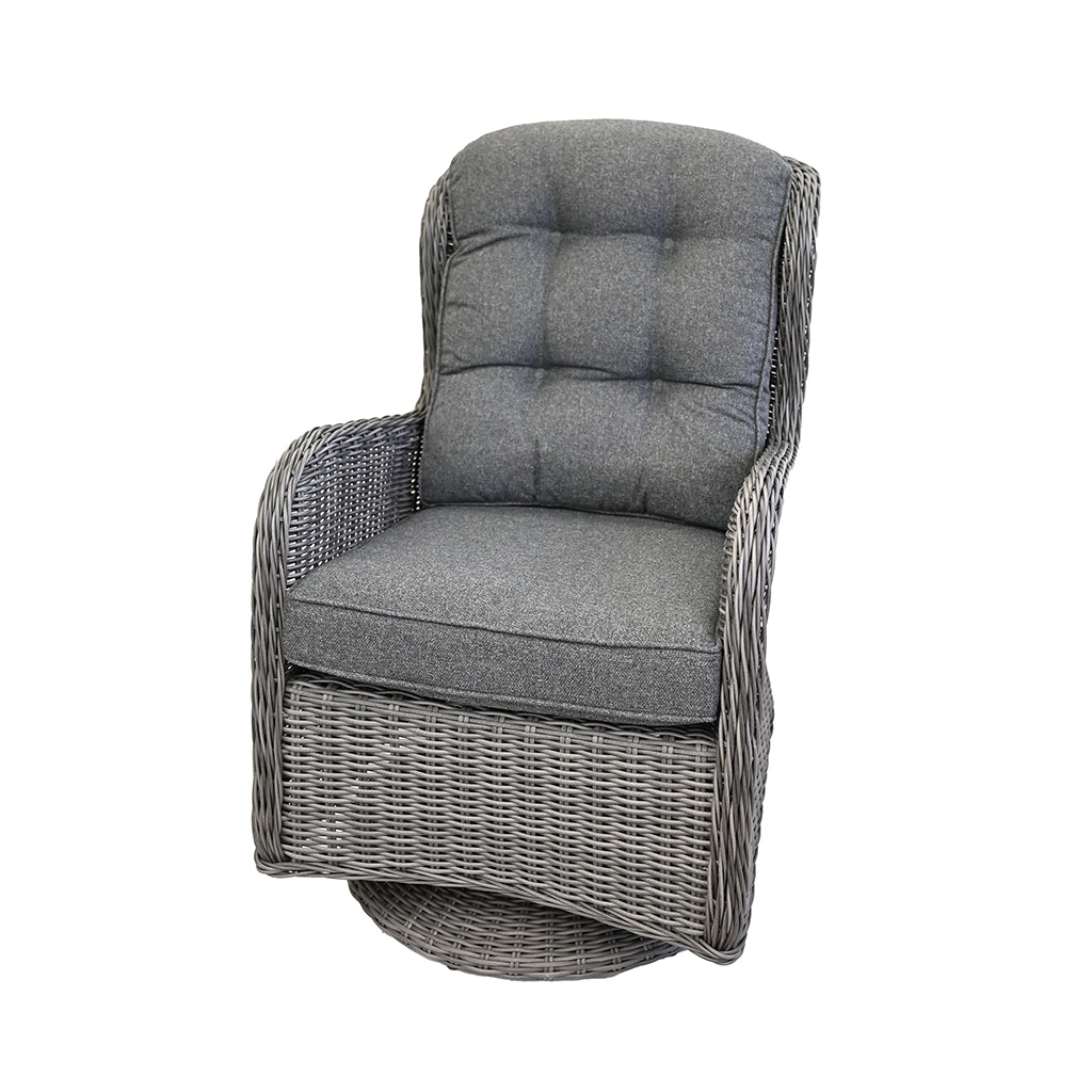 With a rust-free aluminum frame and fade-resistant olefin fabric, this three-piece set is built to last and features comfortable swivel chairs for maximum relaxation. 