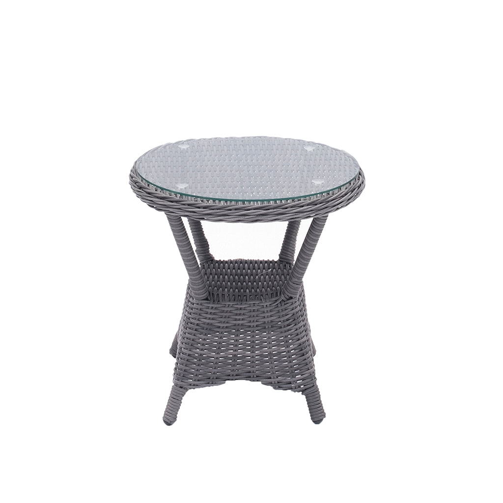 With intertwined resin wicker, this set lasts year after year. The chairs measure 34.6in x 26.3in x 40.5i and the table measures 20.4in x 22in.