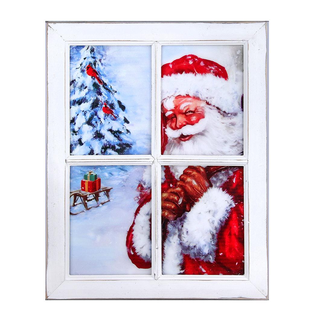 Acrylic Santa With Tree Print In Window 15x19&quot;