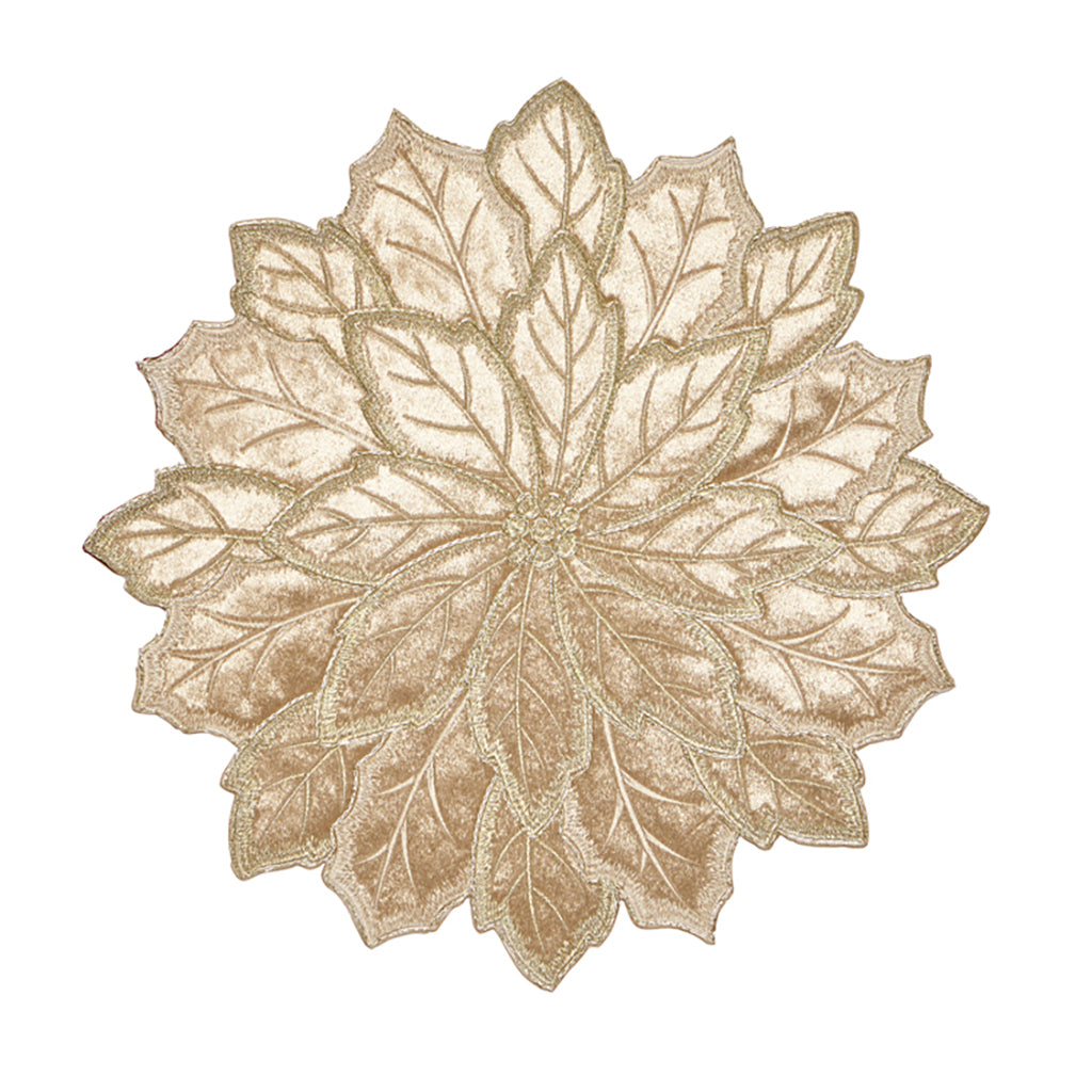 Poinsettia Emroidered Placemat Gold