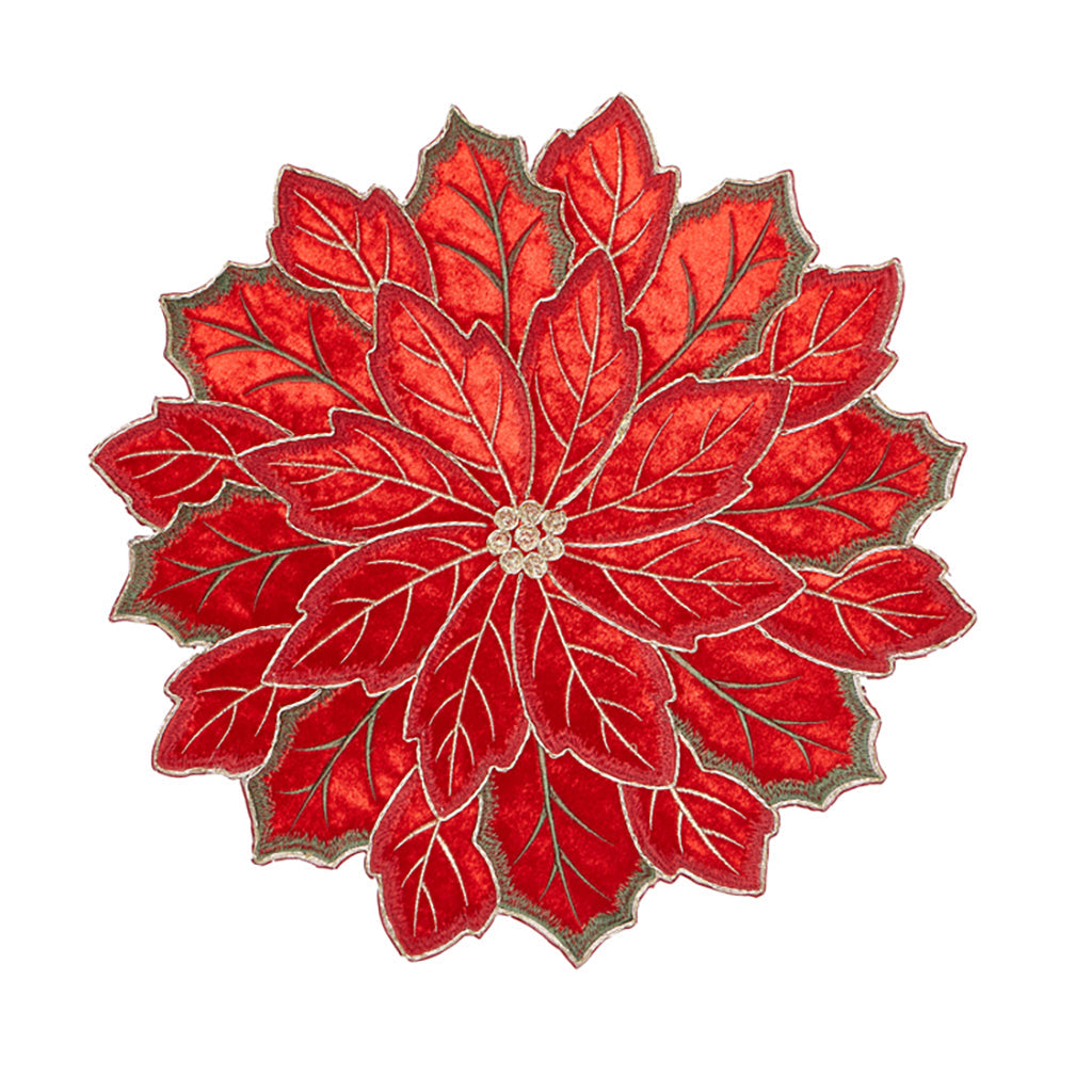 Poinsettia Emroidered Placemat Red