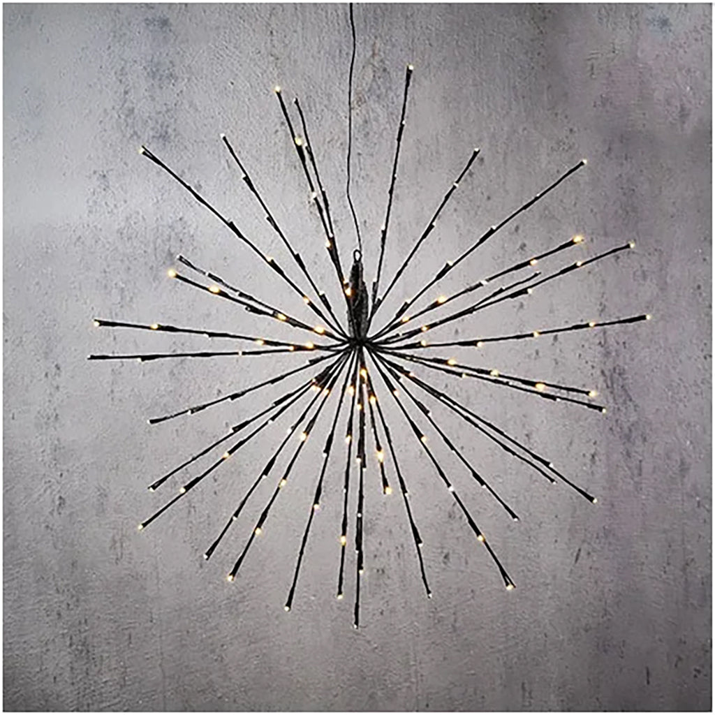 Illuminate your outdoor space with the enchanting glow of the Outdoor LED Hanging Firework. With a sleek black frame, this piece combines modern elegance with classic warmth. The firework design is adorned with classic white LED lights, creating a timeless and festive ambiance.