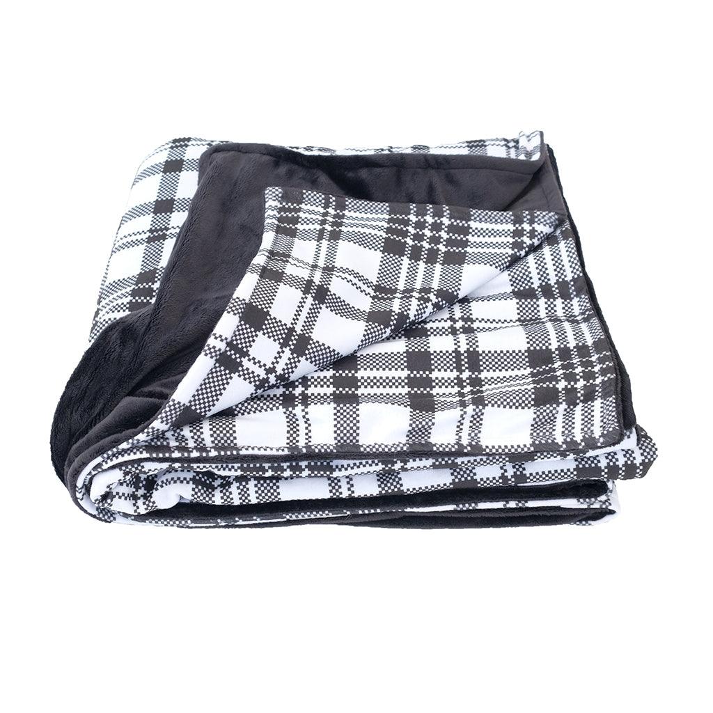 Throw Black White Multi Plaid Fleece 50x60in