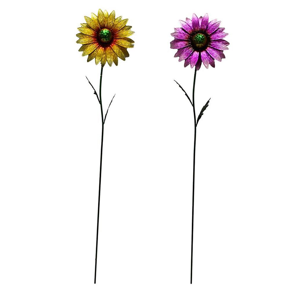 Bring a pop of color to your garden with this 35-inch metal flower stake in shades of purple and yellow. This decorative piece not only adds visual appeal, but also acts as a durable weather-resistant accent for your outdoor space. Perfect for avid gardeners or those looking to add a touch of whimsy to their home, this stake will elevate any outdoor area with its vibrant design and long-lasting construction.