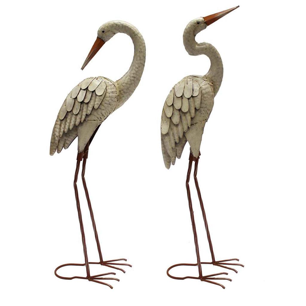 Elevate your outdoor space with the graceful addition of these elegant white metal egret statues. Each sold separately, they add a touch of height and visual interest to your landscape.
