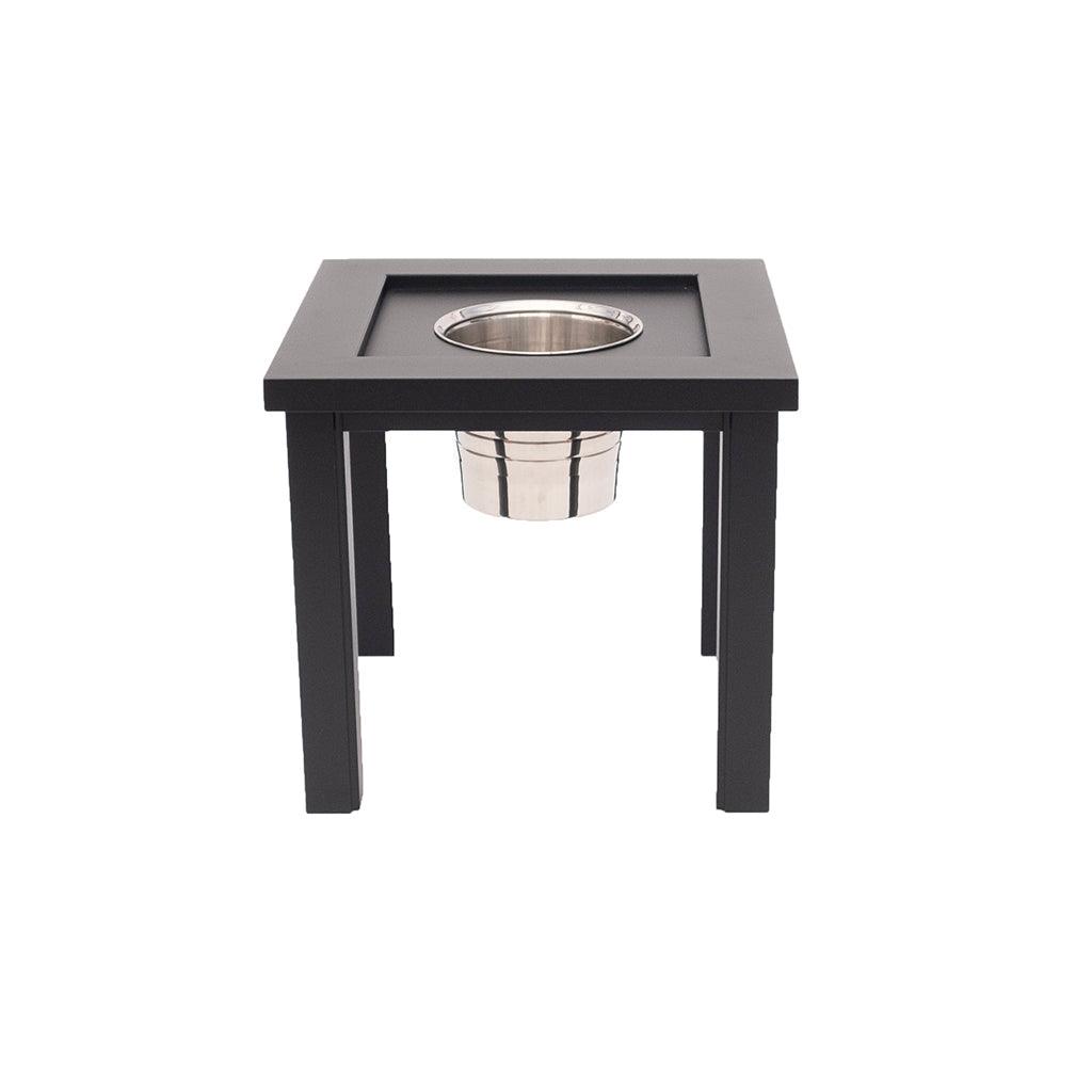 This Sherwood Collection Table is the perfect complement to the Sherwood Collection deep seating options. Crafted in cast aluminum and painted in a sleek black finish, its multifunctional design includes a built-in ice bucket and square 24in x 24in top, making it perfect for entertaining.