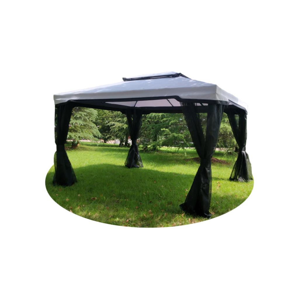 Enjoy the outdoors in style with the Milan 10 x 12' Gazebo. The specially designed Sling-Tex net keeps you cool and protected from the sun while providing a luxurious ambiance. Perfect for entertaining or simply relaxing. Upgrade your outdoor space today!
