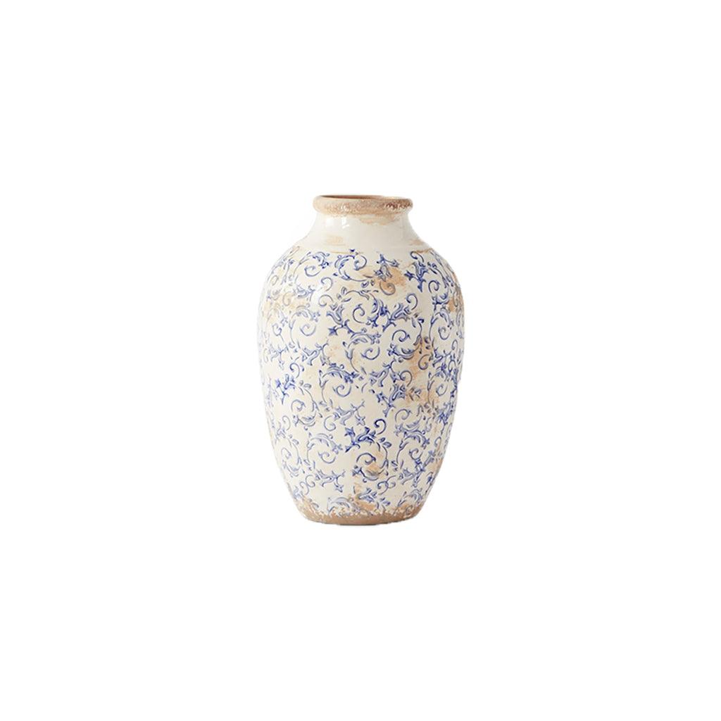 Vintage Blue And White Ceramic Vase Large