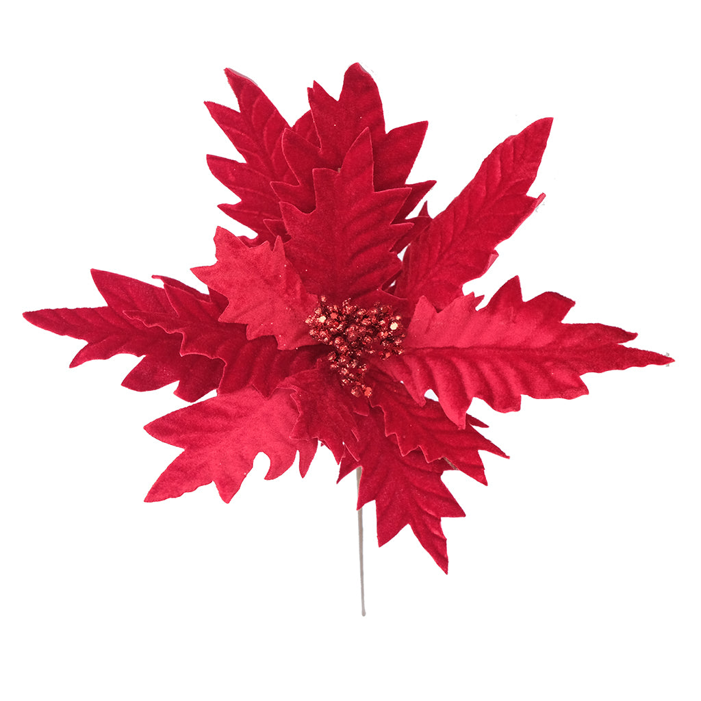 Velvet Snowflake Poinsettia Stem 22in Dark Red