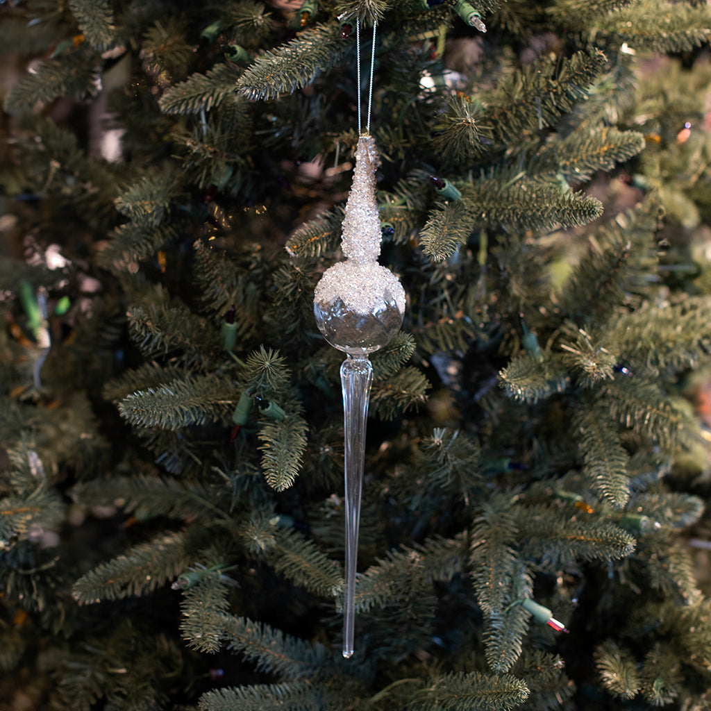 Glass Finial Ornament 14in Assorted Silver