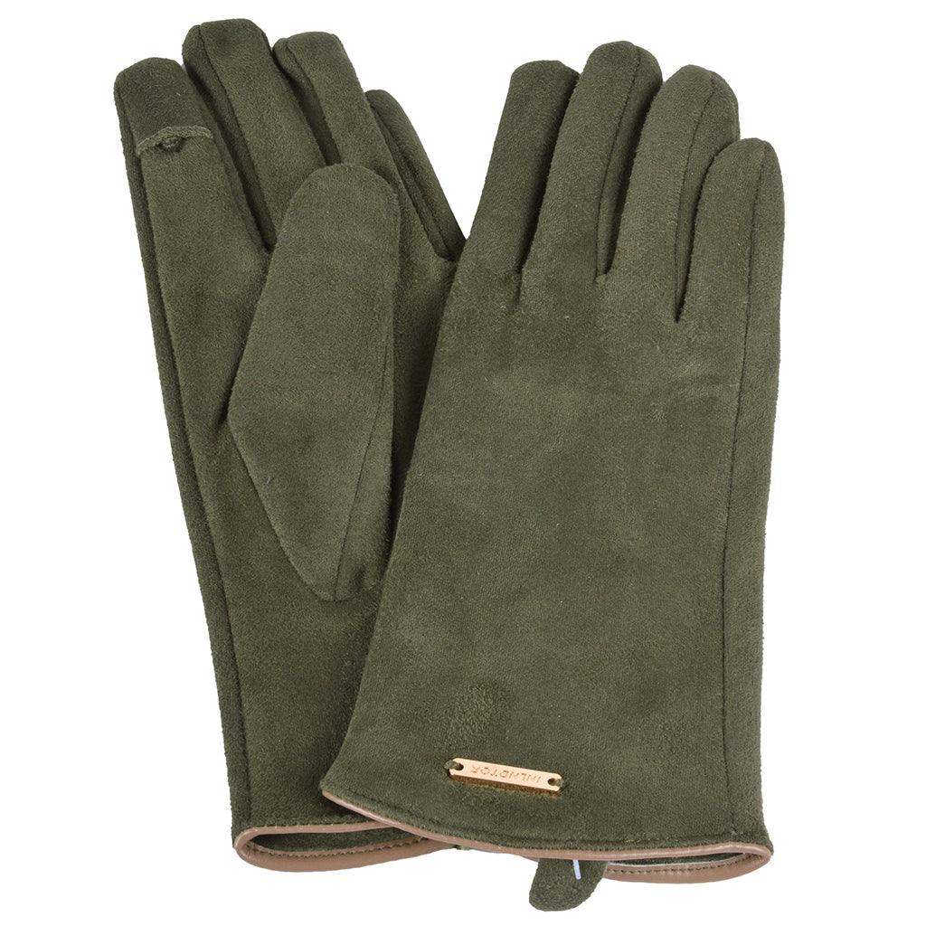 Faux Suede Gloves Green