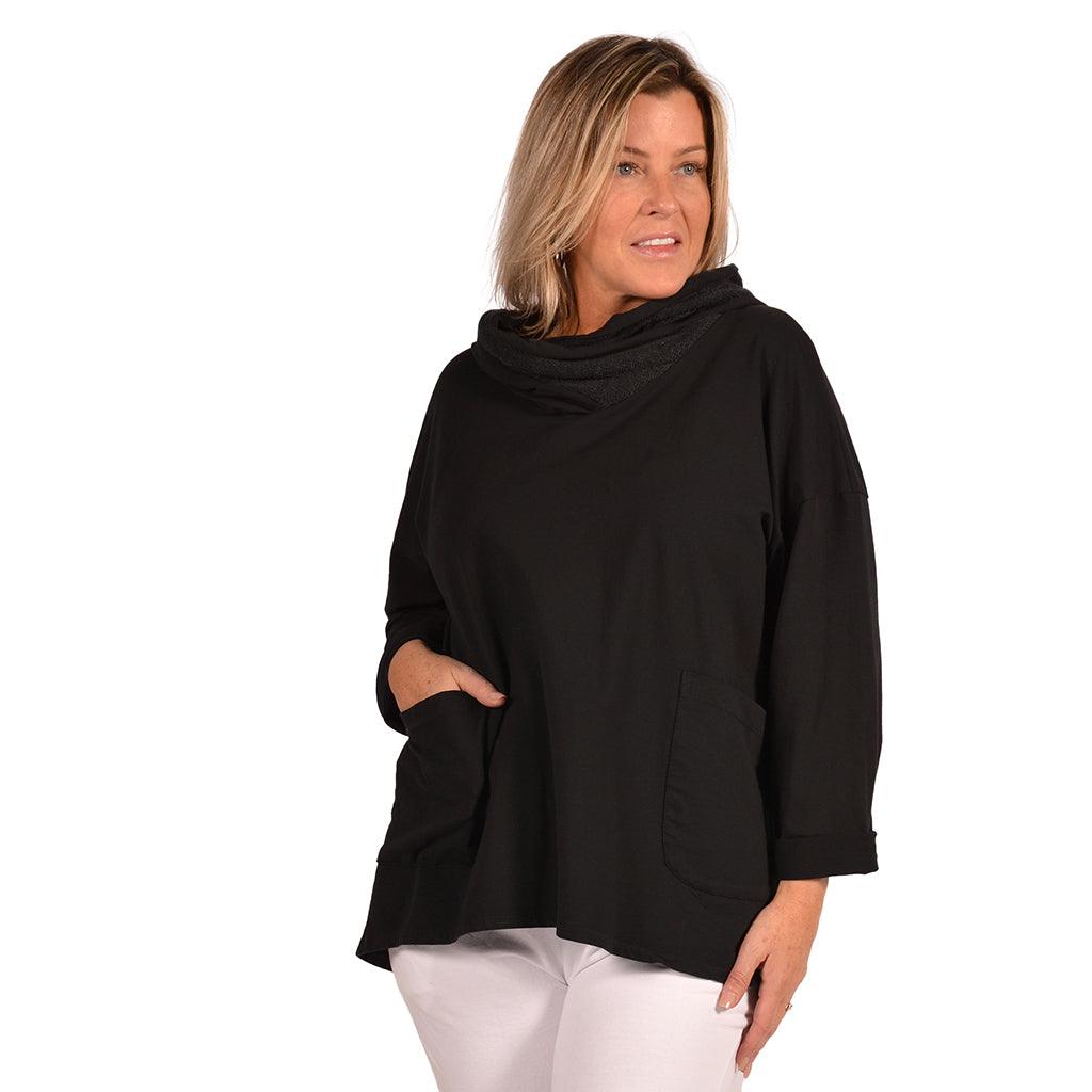 Cowl Neck Tunic With Pockets Black