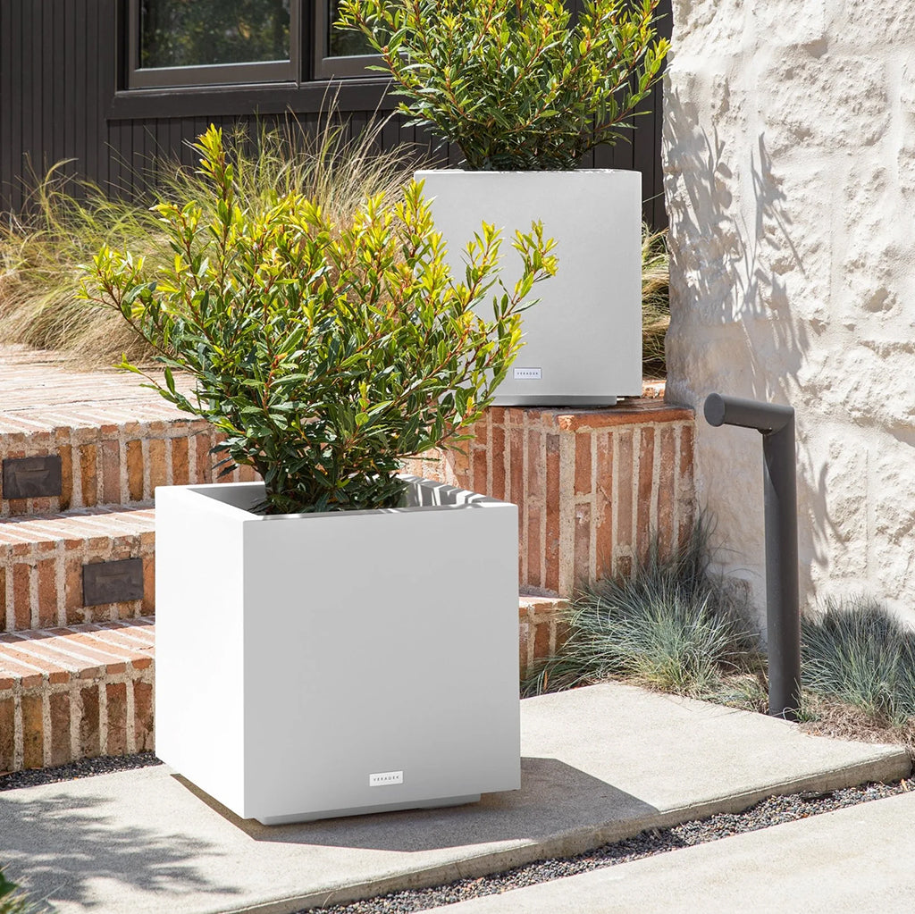 Block Cube Planter 17X17X18" White