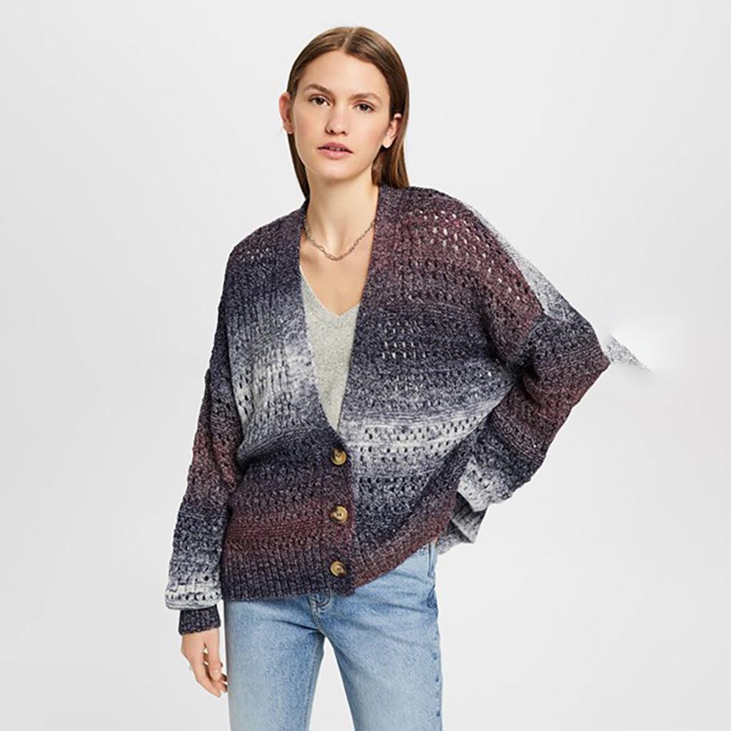 V Neck Cardigan Aubergine