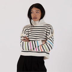 soerte Striped crepe high neck top サイズ1 Striped crepe high neck top/ストライプクレープハイネック