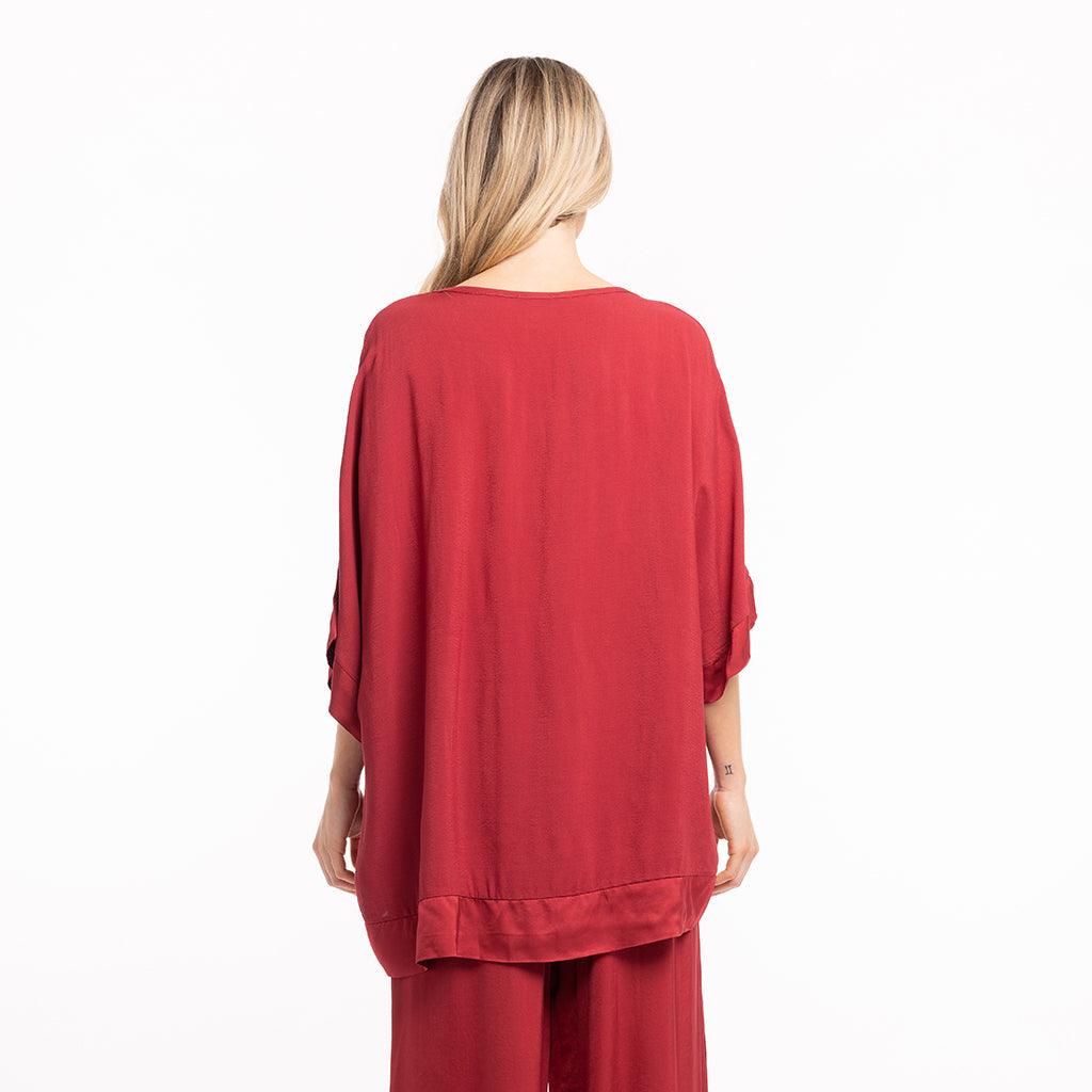 Woven 3/4 Sleeve Tunic Red