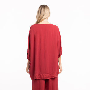 Woven 3/4 Sleeve Tunic Red