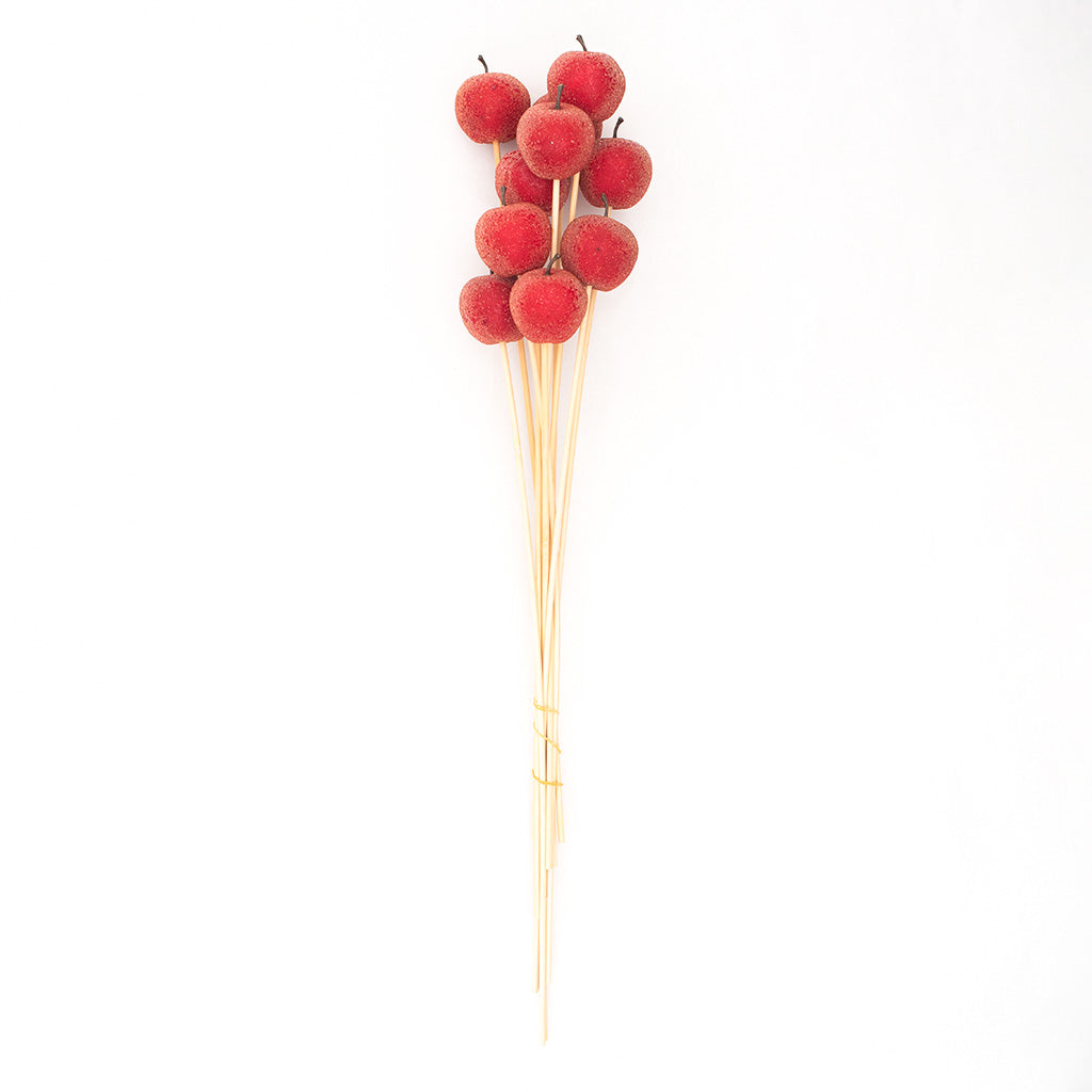 Introducing the set of 10 Sugar Apples on Stem in Red, the perfect addition to infuse warmth and festive charm into your décor. These artificial sugar apples feature a rich, vibrant red hue that adds a pop of color to your arrangements. 