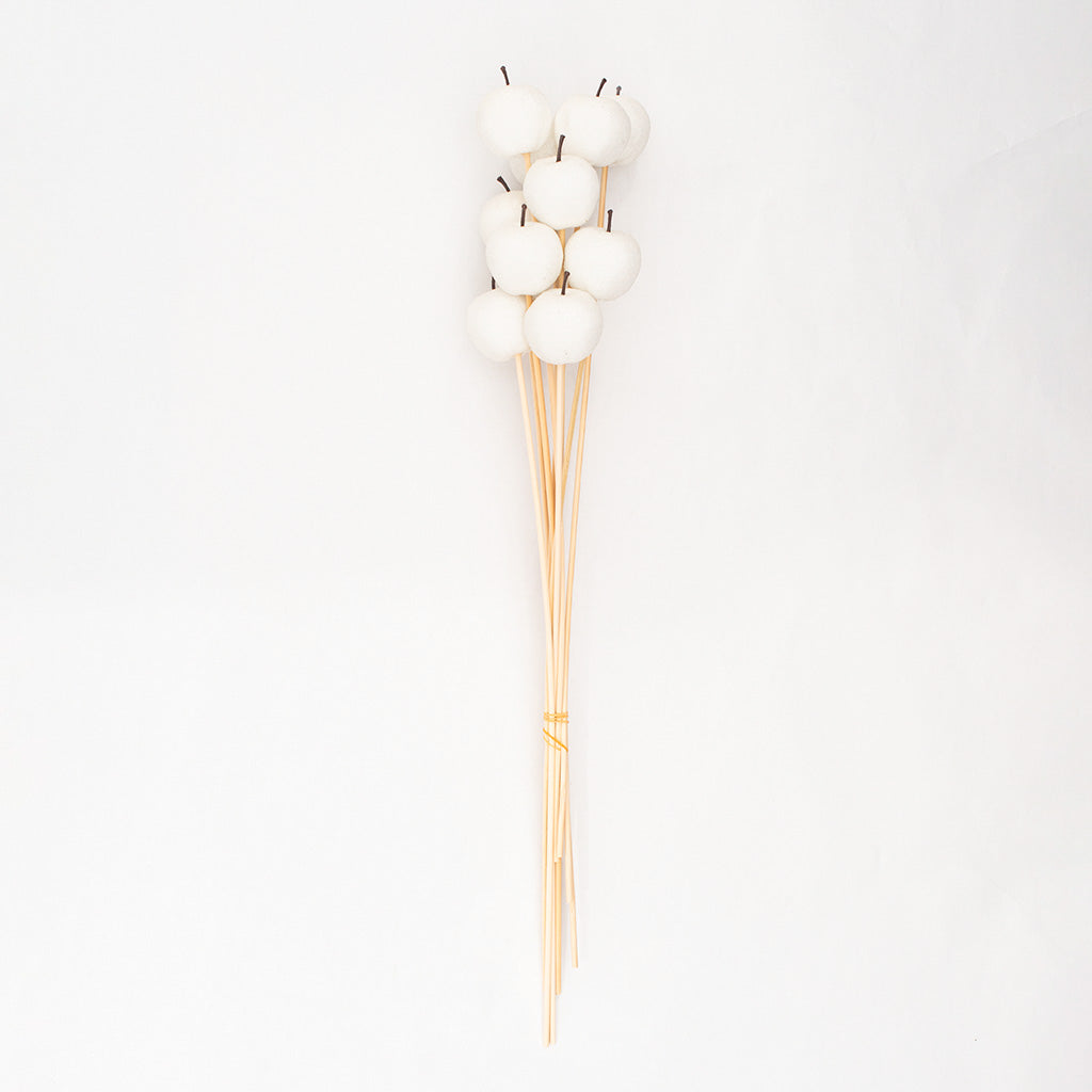 These artificial sugar apples feature a realistic design with a crisp white finish, capturing the essence of nature with a modern twist. The lifelike detailing and delicate stems make them perfect for incorporating into floral arrangements, wreaths, or as standalone decorative accents. 