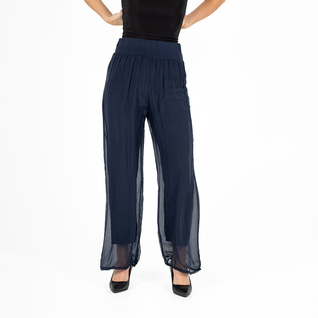 Silk Overlay Pants Navy